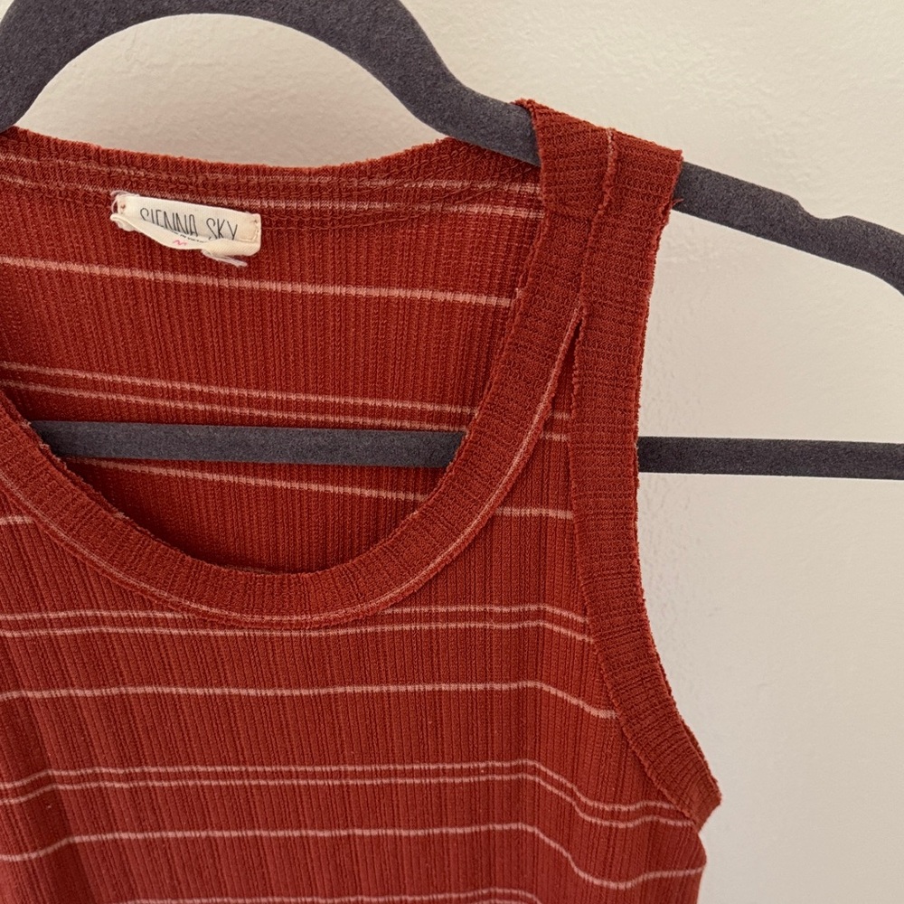 Women's Ribbed Stripe Tank Top - Rust - Picture 2 of 3